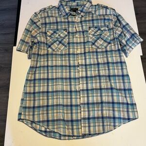 Helix Men's Short-Sleeve Plaid Button-Down Shirt - Blue & Cream